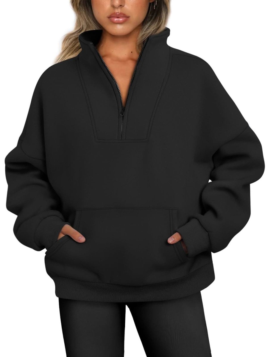 Trendy Queen Sweatshirts Half Zip Pullover Quarter Zip Oversized Hoodies Sweaters Comfy Fall Outfits 2024 Y2K Winter Clothes - Love Salve 