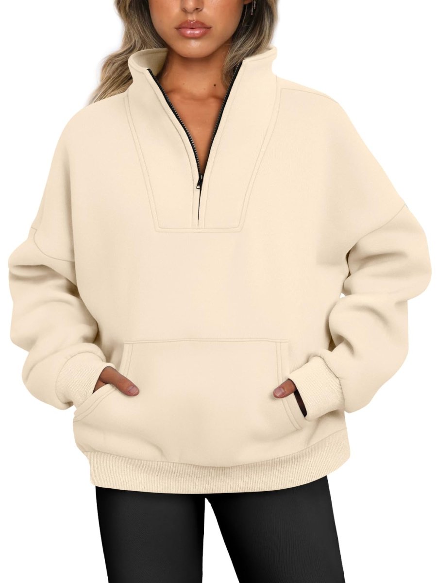 Trendy Queen Sweatshirts Half Zip Pullover Quarter Zip Oversized Hoodies Sweaters Comfy Fall Outfits 2024 Y2K Winter Clothes - Love Salve 