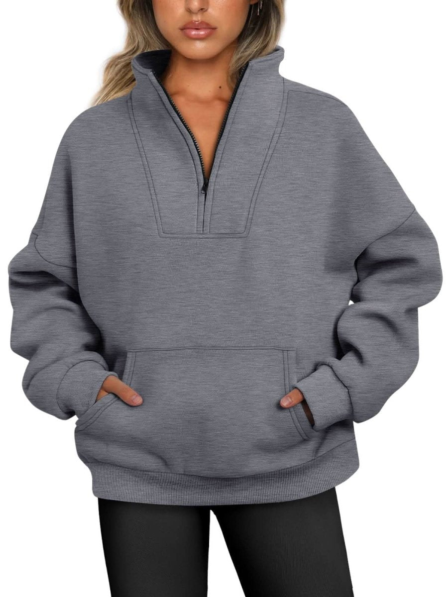 Trendy Queen Sweatshirts Half Zip Pullover Quarter Zip Oversized Hoodies Sweaters Comfy Fall Outfits 2024 Y2K Winter Clothes - Love Salve 