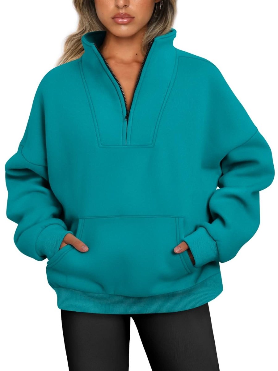 Trendy Queen Sweatshirts Half Zip Pullover Quarter Zip Oversized Hoodies Sweaters Comfy Fall Outfits 2024 Y2K Winter Clothes - Love Salve 