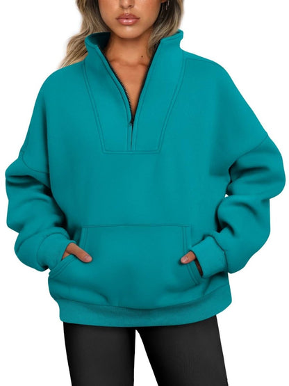 Trendy Queen Sweatshirts Half Zip Pullover Quarter Zip Oversized Hoodies Sweaters Comfy Fall Outfits 2024 Y2K Winter Clothes - Love Salve 