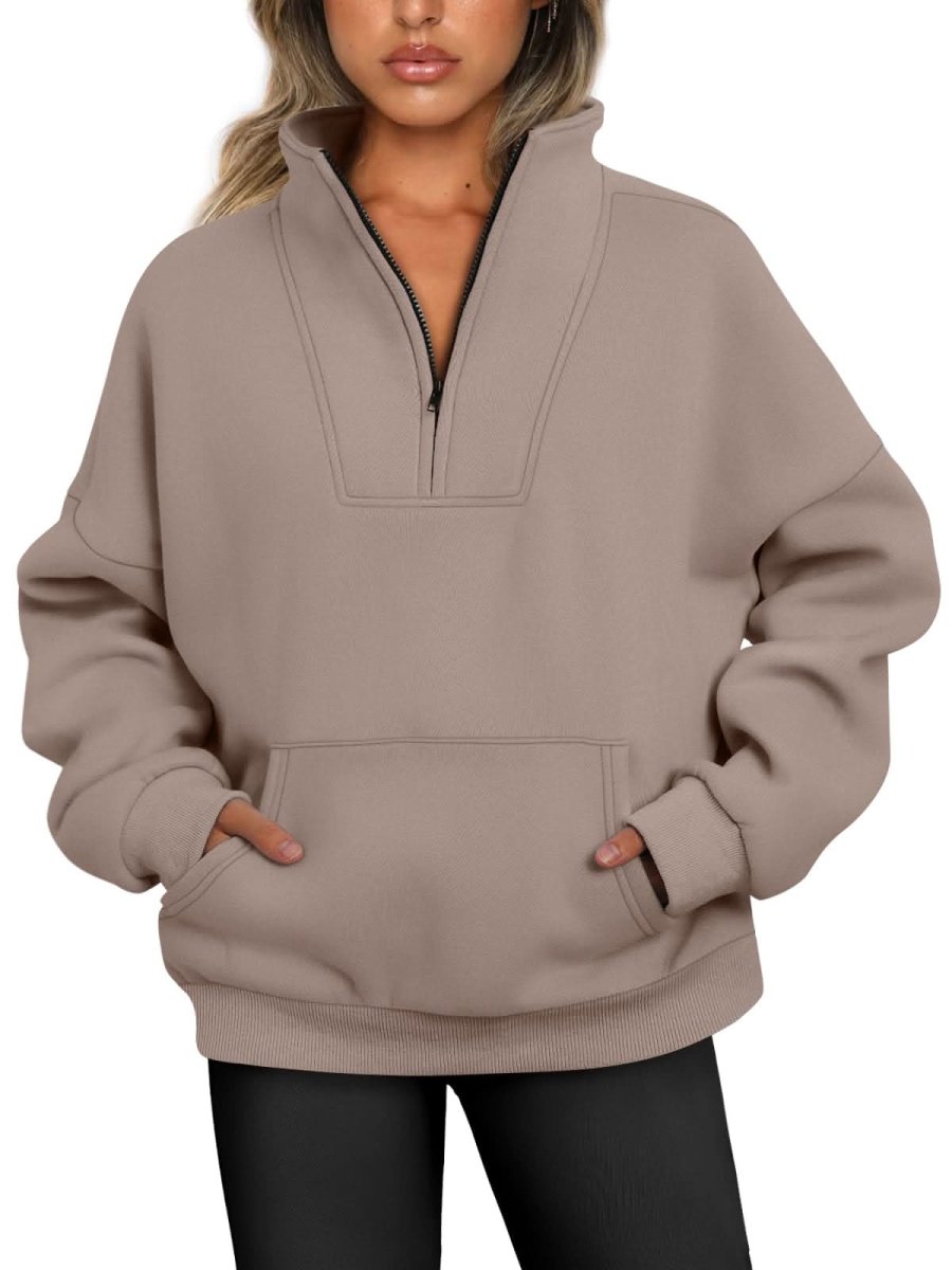 Trendy Queen Sweatshirts Half Zip Pullover Quarter Zip Oversized Hoodies Sweaters Comfy Fall Outfits 2024 Y2K Winter Clothes - Love Salve 