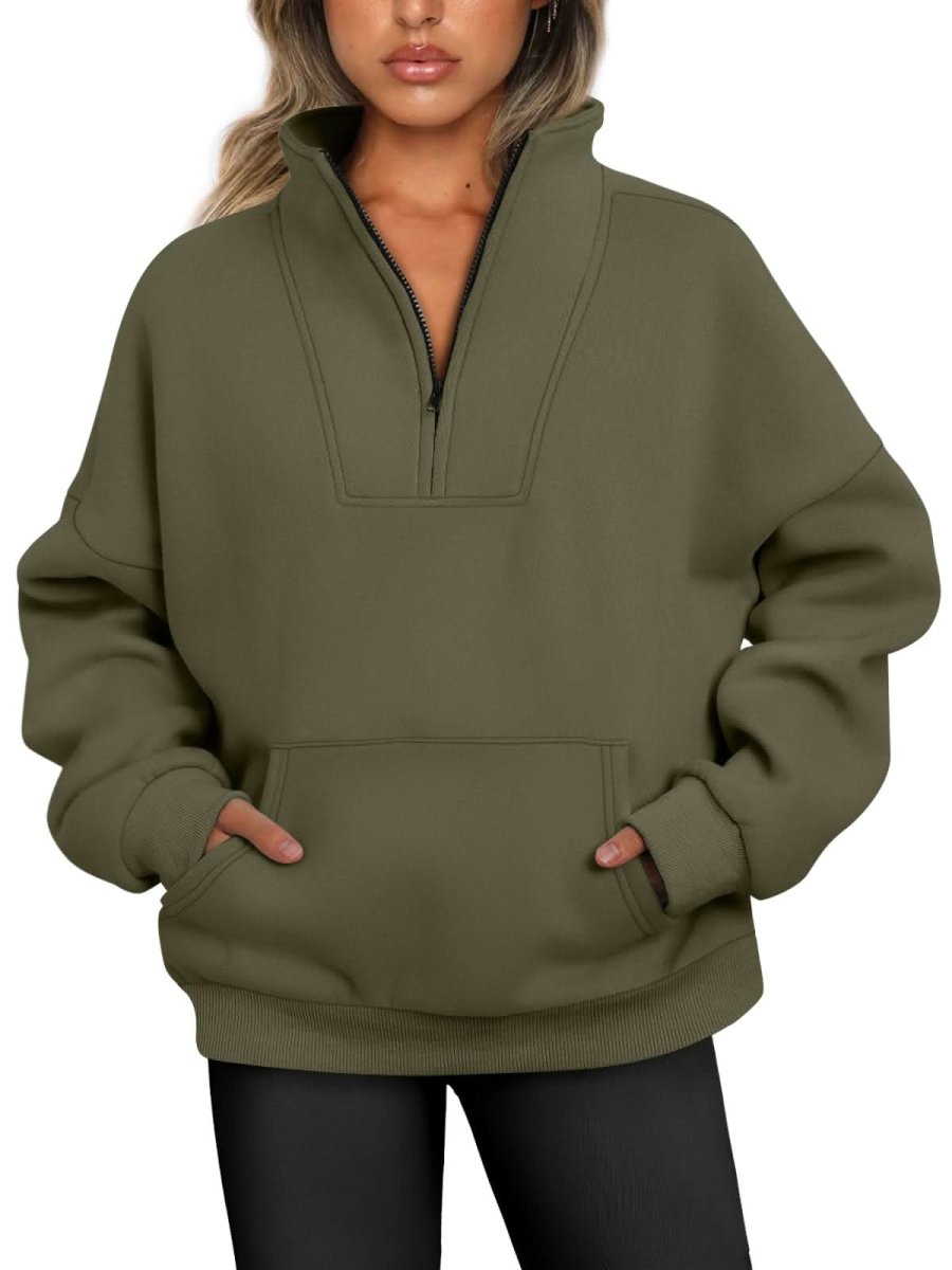 Trendy Queen Sweatshirts Half Zip Pullover Quarter Zip Oversized Hoodies Sweaters Comfy Fall Outfits 2024 Y2K Winter Clothes - Love Salve 