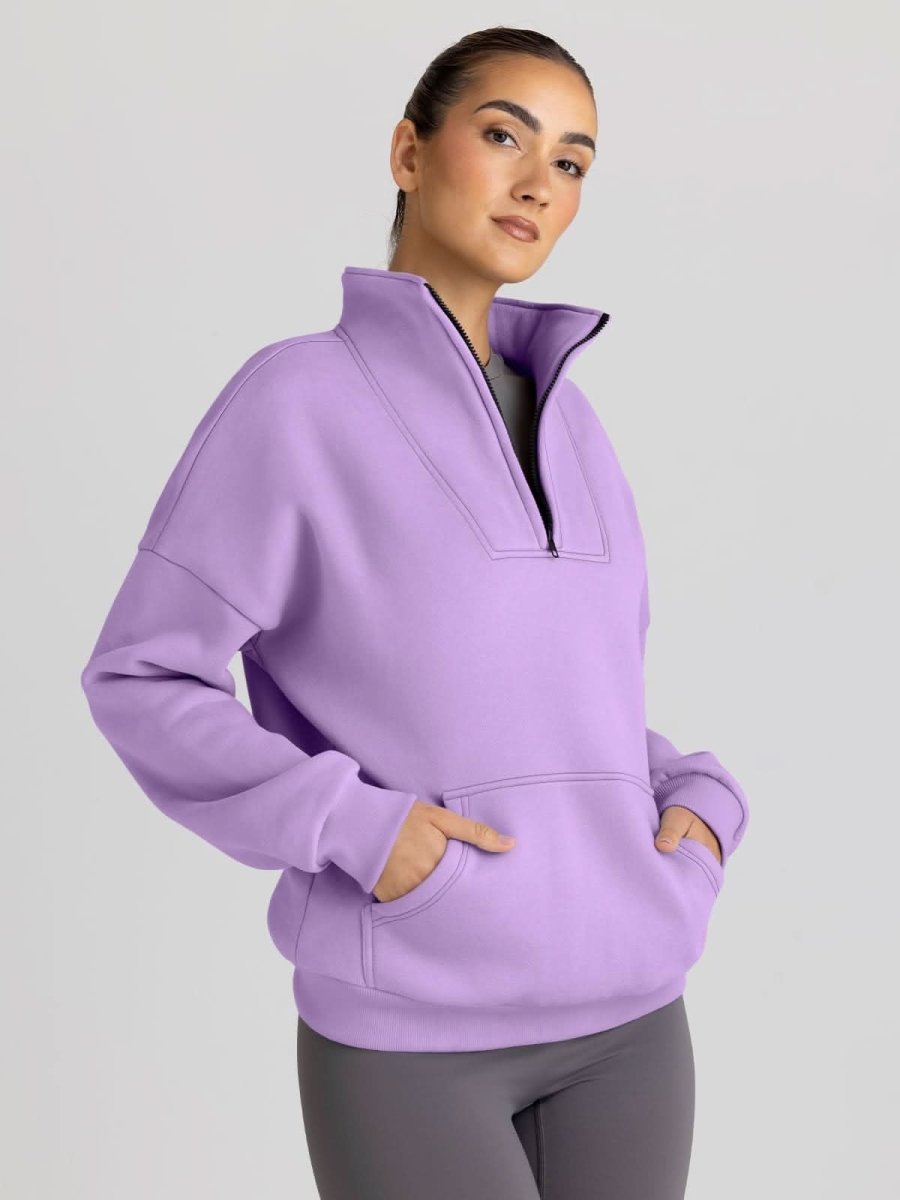 Trendy Queen Sweatshirts Half Zip Pullover Quarter Zip Oversized Hoodies Sweaters Comfy Fall Outfits 2024 Y2K Winter Clothes - Love Salve 