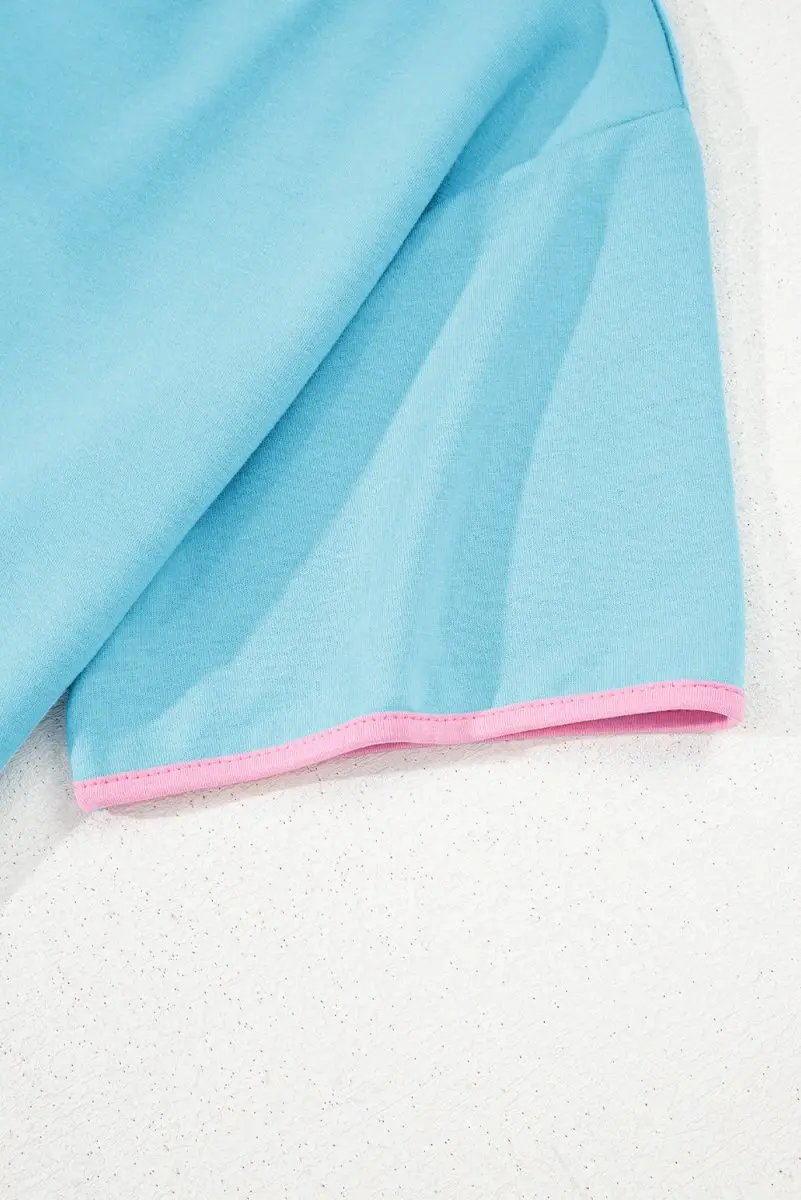 Turquoise Colorblock Edge Drop Shoulder T Shirt and Skort Set - Love Salve 