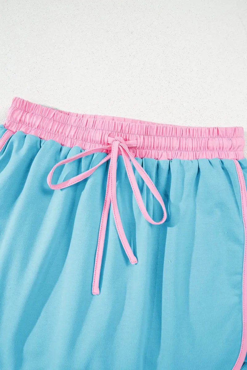 Turquoise Colorblock Edge Drop Shoulder T Shirt and Skort Set - Love Salve 