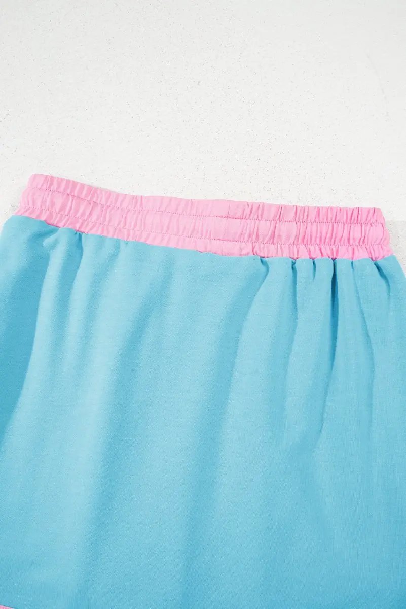 Turquoise Colorblock Edge Drop Shoulder T Shirt and Skort Set - Love Salve 