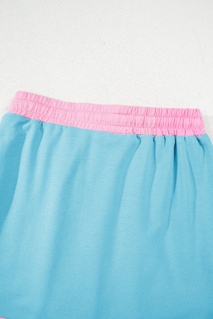 Turquoise Colorblock Edge Drop Shoulder T Shirt and Skort Set - Love Salve 