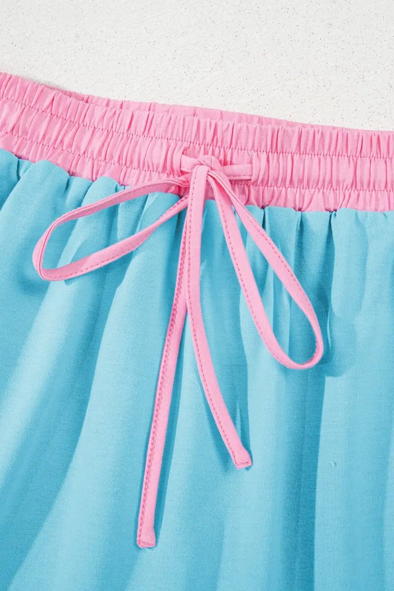 Turquoise Colorblock Edge Drop Shoulder T Shirt and Skort Set - Love Salve 