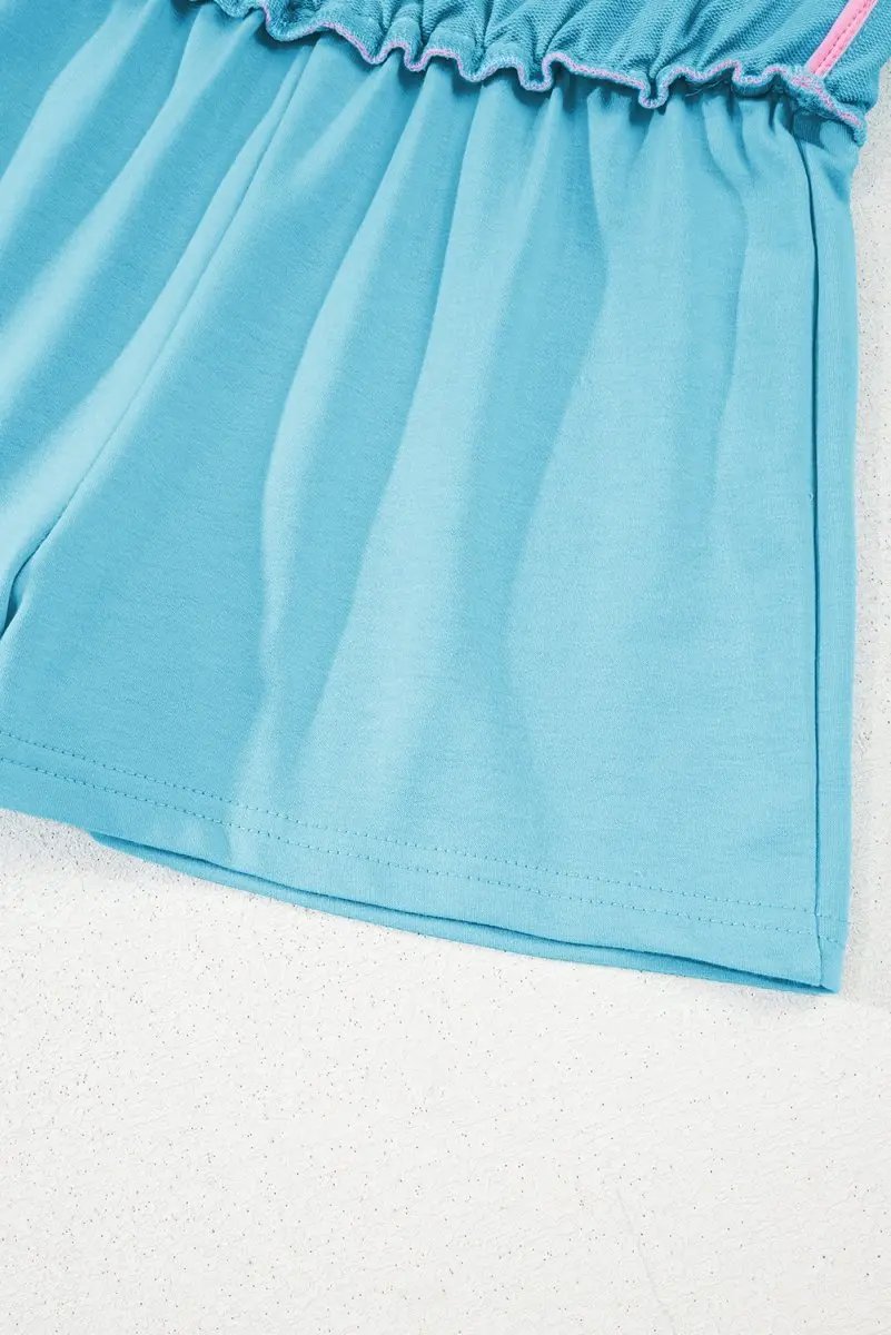 Turquoise Colorblock Edge Drop Shoulder T Shirt and Skort Set - Love Salve 