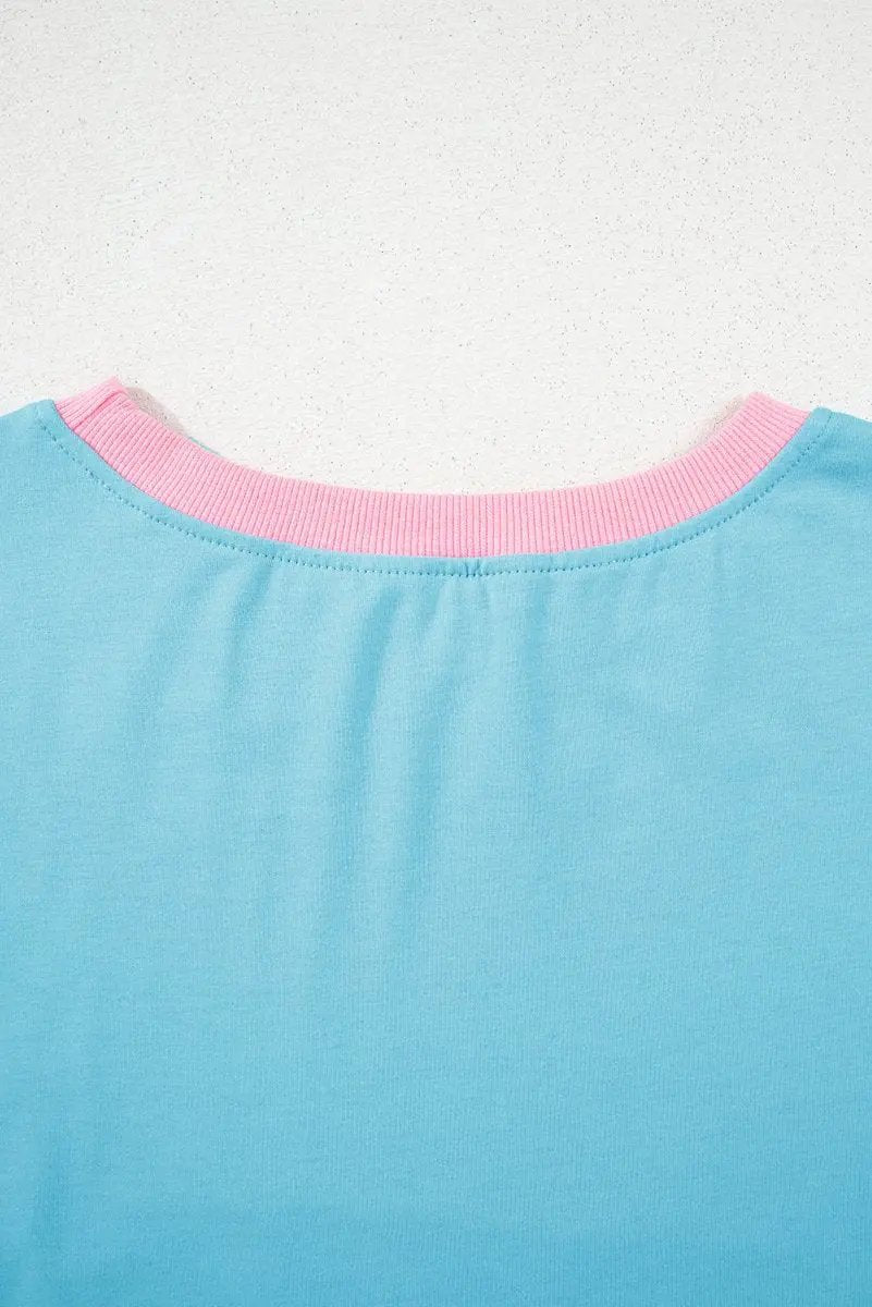 Turquoise Colorblock Edge Drop Shoulder T Shirt and Skort Set - Love Salve 