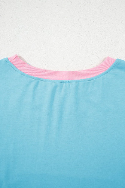 Turquoise Colorblock Edge Drop Shoulder T Shirt and Skort Set - Love Salve 