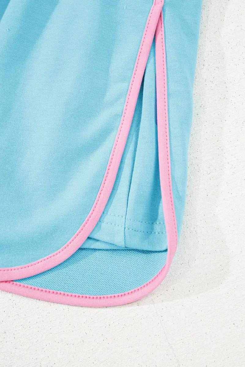 Turquoise Colorblock Edge Drop Shoulder T Shirt and Skort Set - Love Salve 