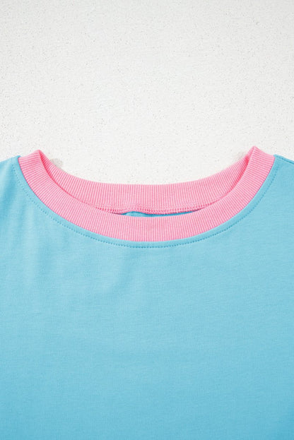 Turquoise Colorblock Edge Drop Shoulder T Shirt and Skort Set - Love Salve 
