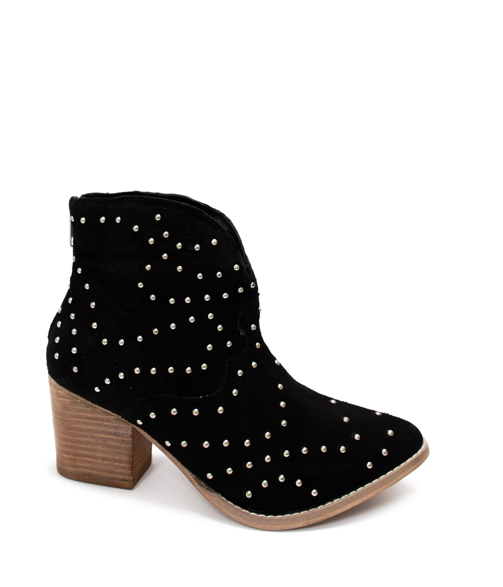 Twilight Studded Suede Heeled Ankle Boot Zipper Black Naughty Monkey