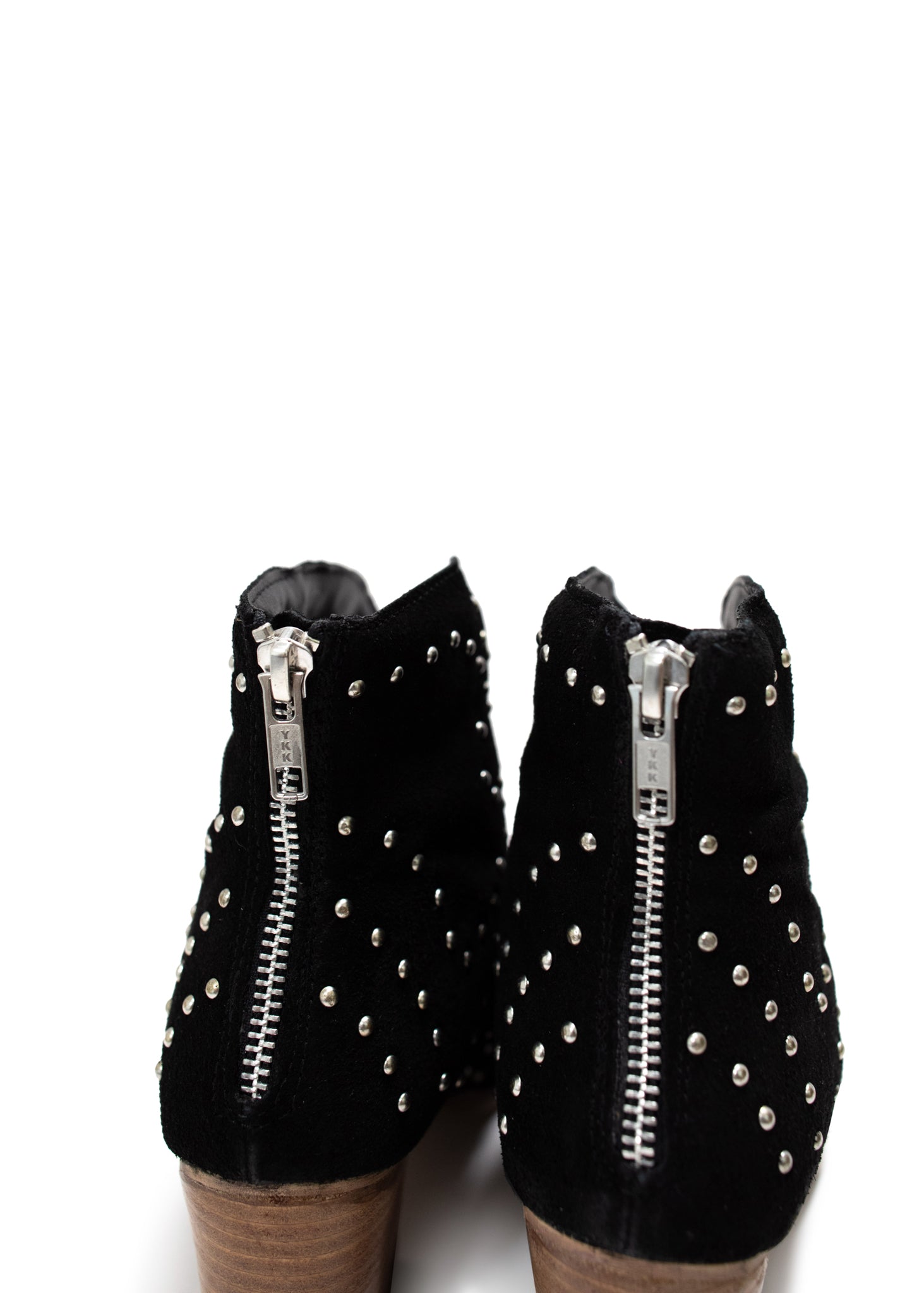 Twilight Studded Suede Heeled Ankle Boot Zipper Black Naughty Monkey