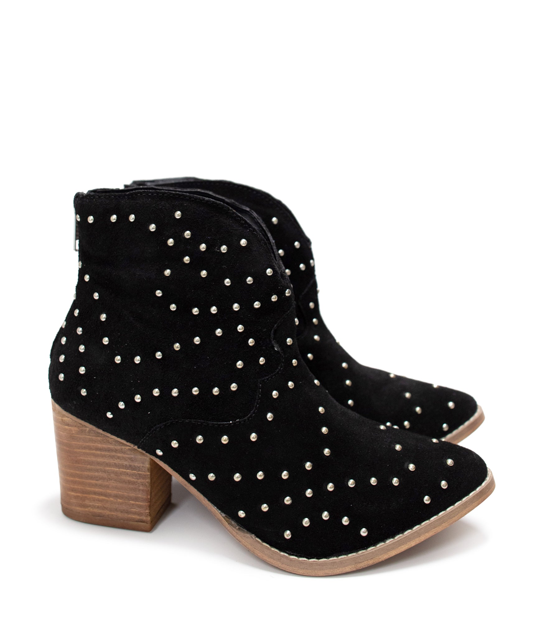 Twilight Studded Suede Heeled Ankle Boot Zipper Black Naughty Monkey