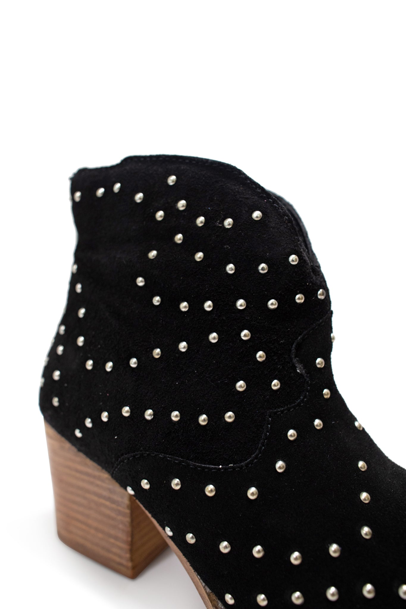 Twilight Studded Suede Heeled Ankle Boot Zipper Black Naughty Monkey