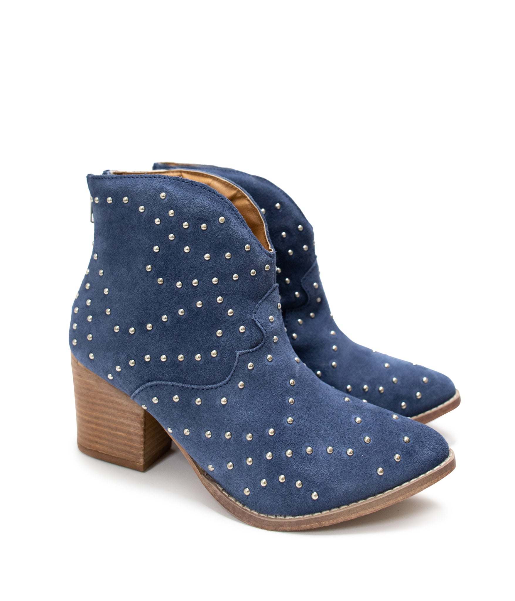 Twilight Studded Heeled Ankle Boot Denim Suede Upper Naughty Monkey