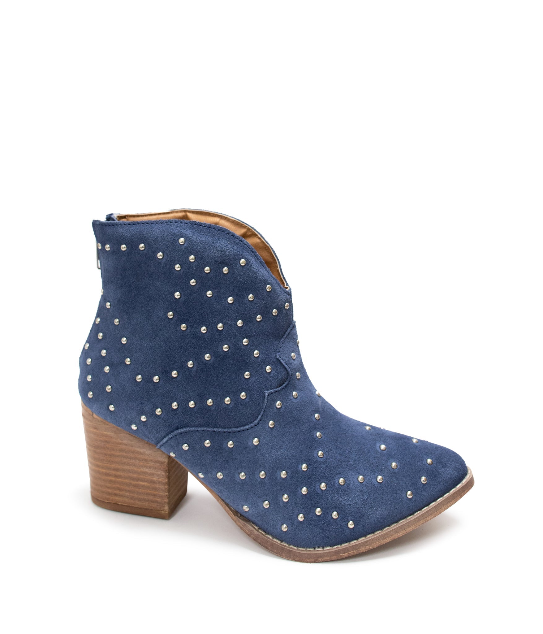 Twilight Studded Heeled Ankle Boot Denim Suede Upper Naughty Monkey