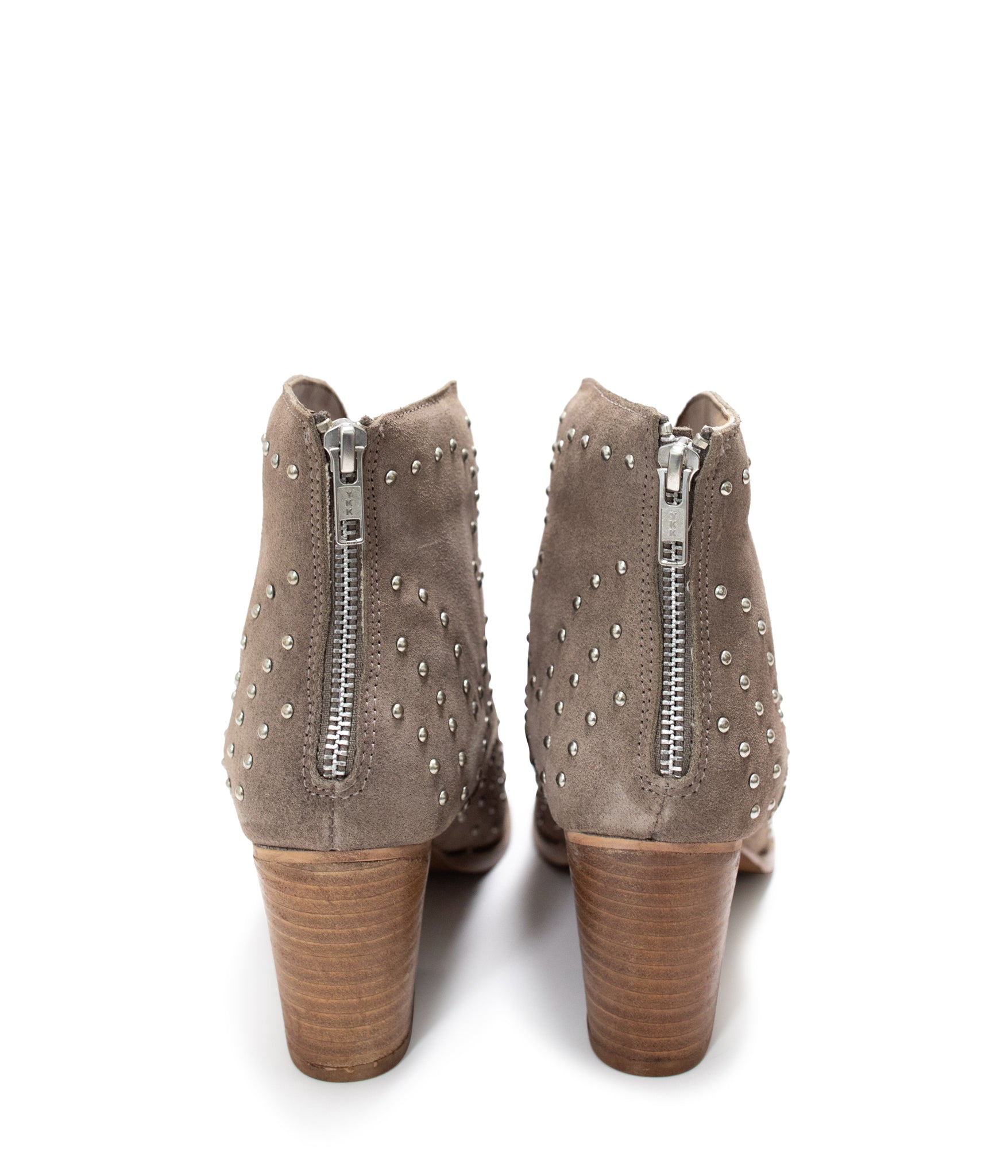 Taupe Studded Heeled Ankle Boots With 2.5 Inch Heel Naughty Monkey