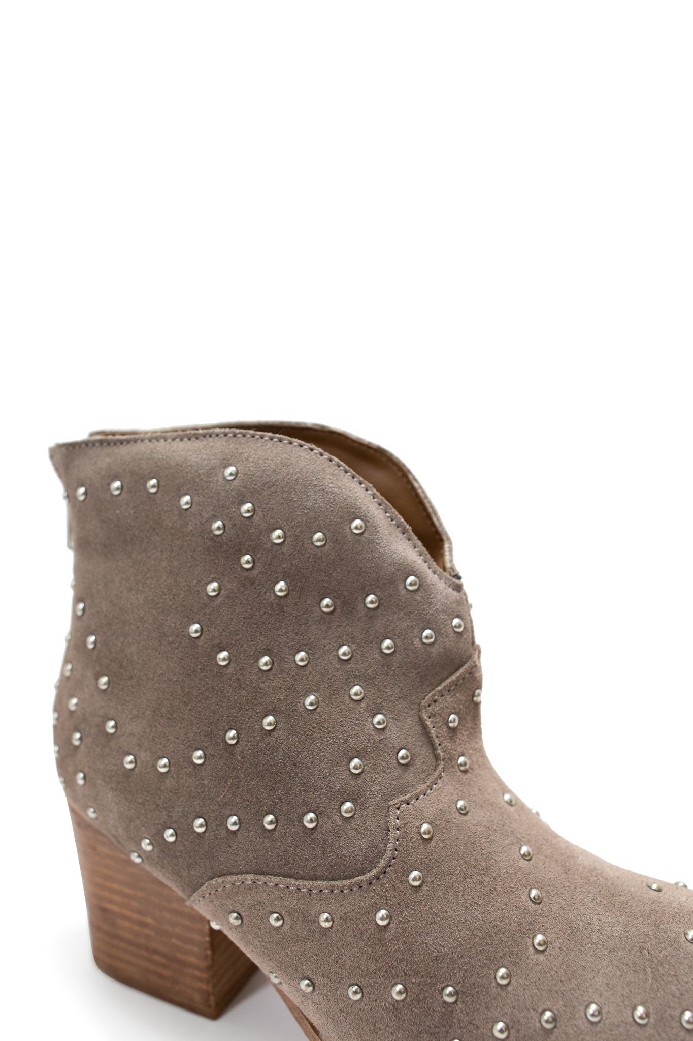 Taupe Studded Heeled Ankle Boots With 2.5 Inch Heel Naughty Monkey