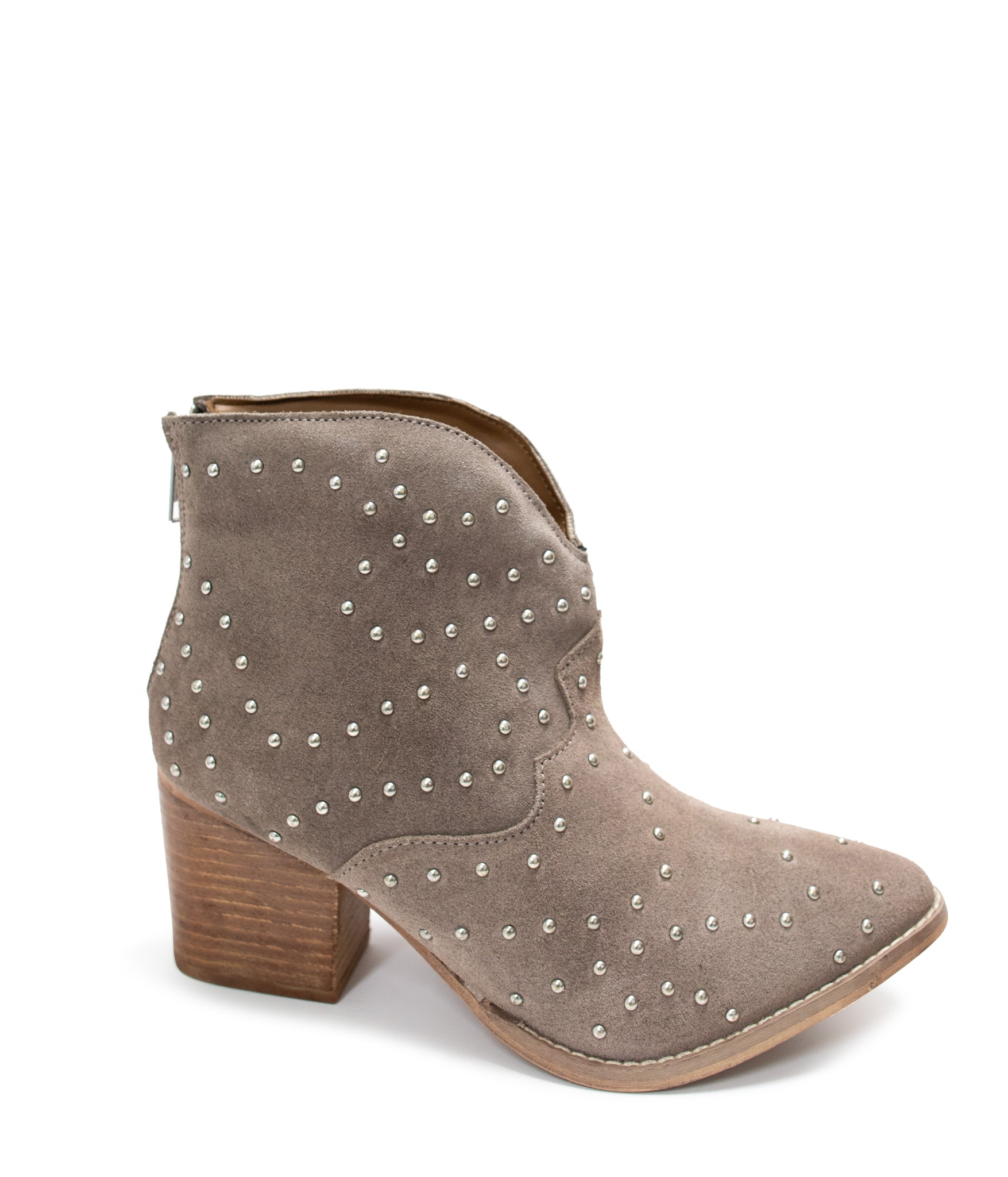 Taupe Studded Heeled Ankle Boots With 2.5 Inch Heel Naughty Monkey