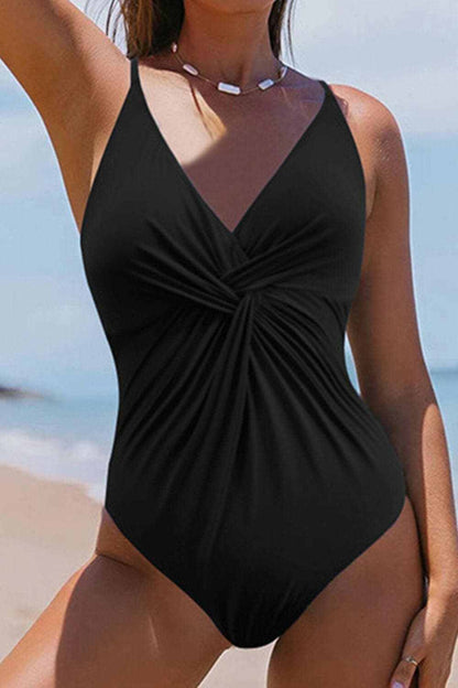 Twisted Crisscross V-Neck One-Piece Swimwear - Love Salve