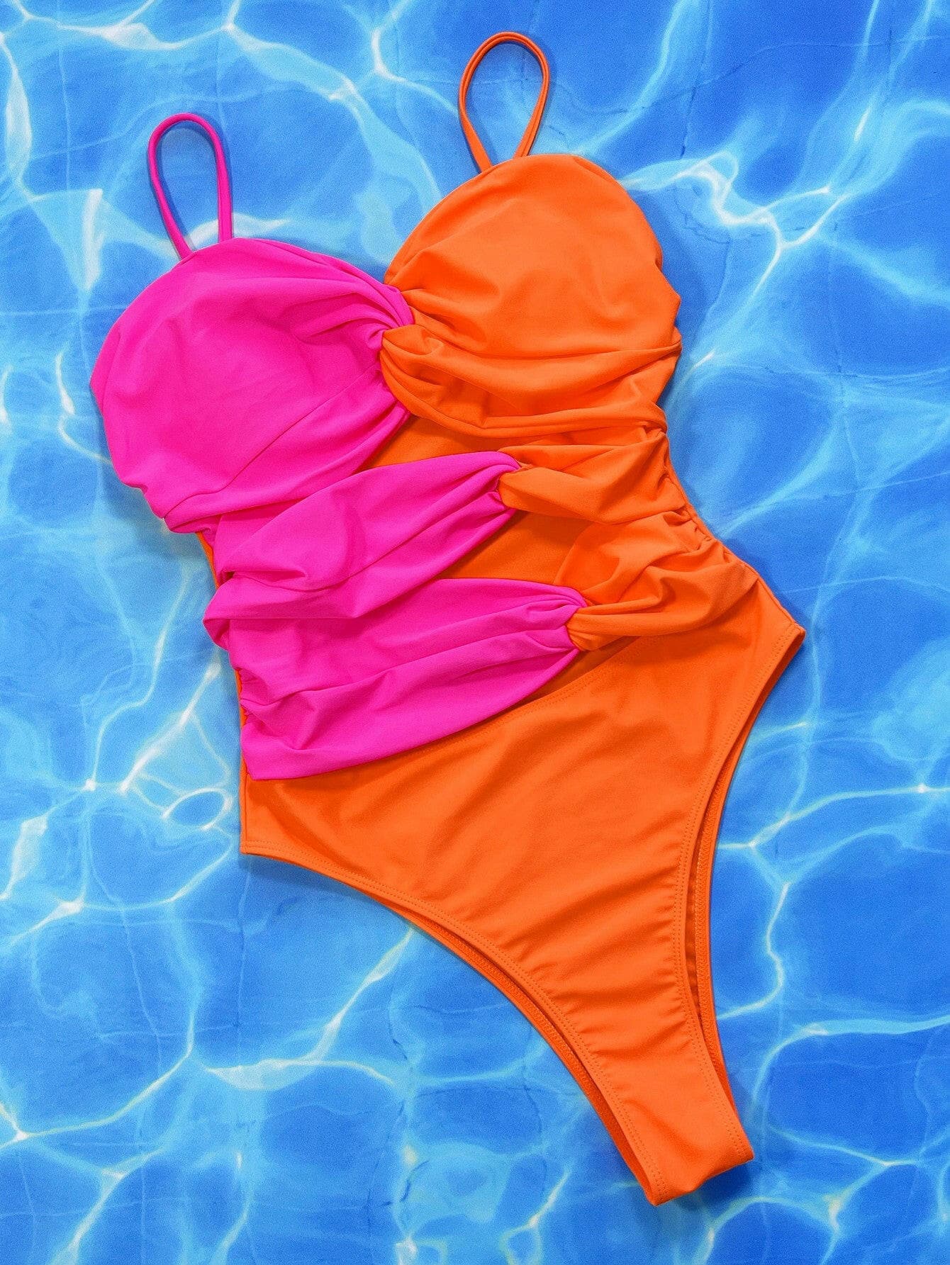 Two-Tone Twisted Cutout One-Piece Swimsuit - Love Salve