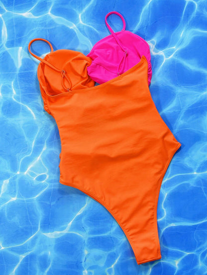 Two-Tone Twisted Cutout One-Piece Swimsuit - Love Salve