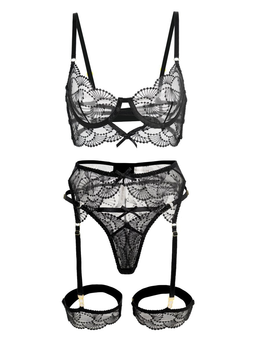 Ultra - Thin Sheer Black Embroidery Lingerie Set - Love Salve