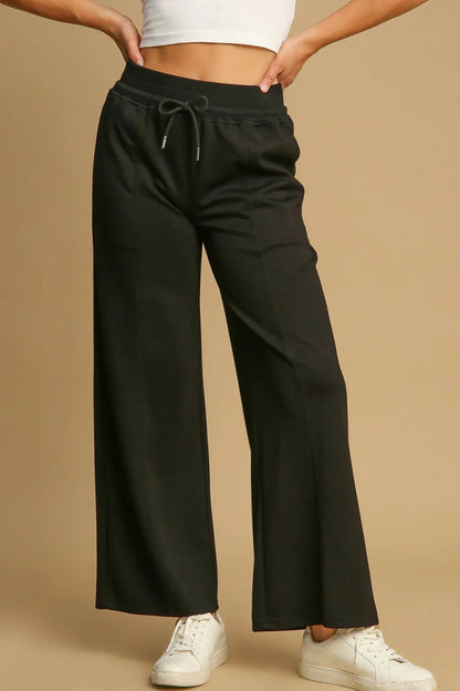 Umgee Drawstring Wide Leg Pants with Pockets for Women - Love Salve 