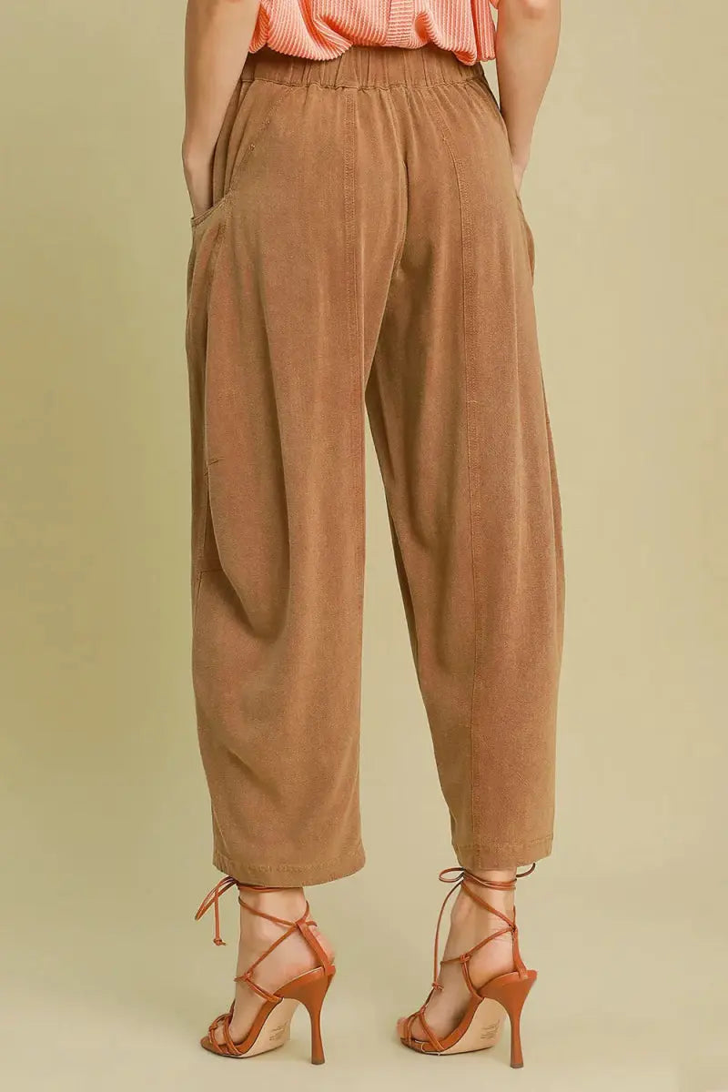 Umgee Elastic Waist Baggy Fit Pants with Pockets for Women - Love Salve 