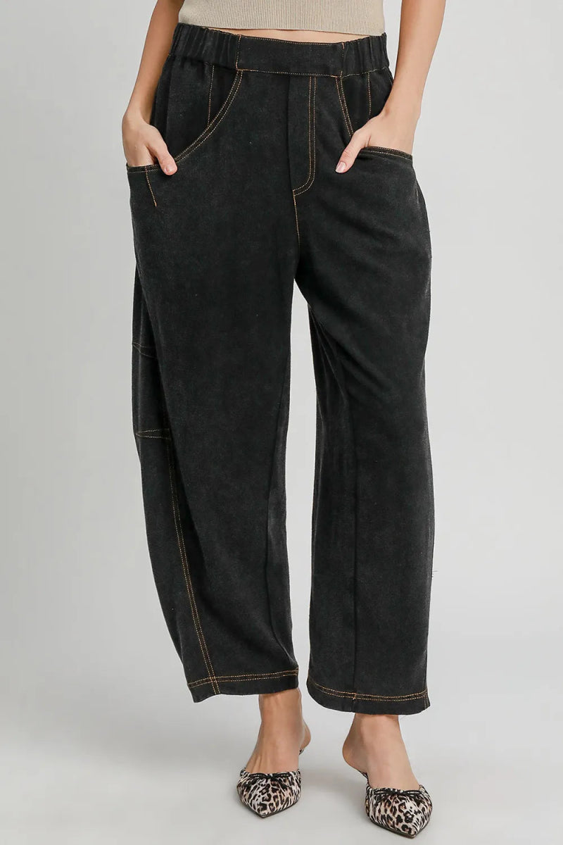 Umgee Elastic Waist Baggy Fit Pants with Pockets for Women - Love Salve 