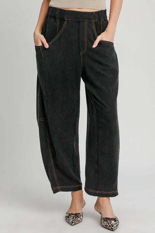 Umgee Elastic Waist Baggy Fit Pants with Pockets for Women - Love Salve 