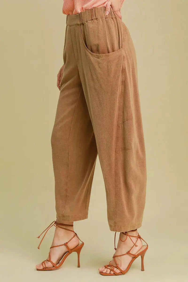 Umgee Elastic Waist Baggy Fit Pants with Pockets for Women - Love Salve 