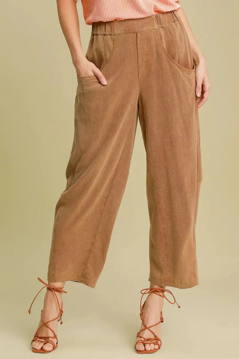Umgee Elastic Waist Baggy Fit Pants with Pockets for Women - Love Salve 