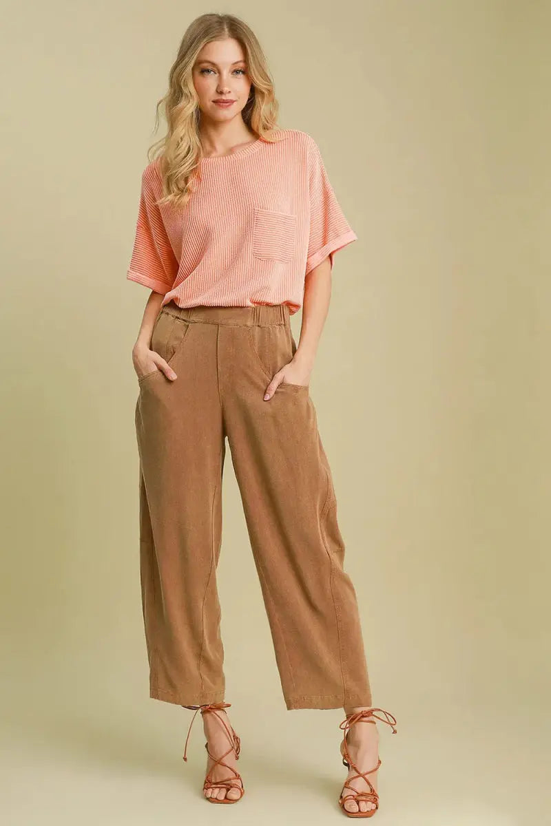 Umgee Elastic Waist Baggy Fit Pants with Pockets for Women - Love Salve 