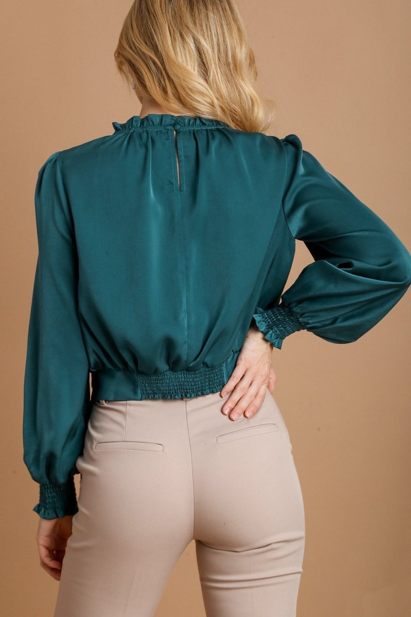 Umgee Frill Tied Hem Long Sleeve Blouse for Women - Love Salve 