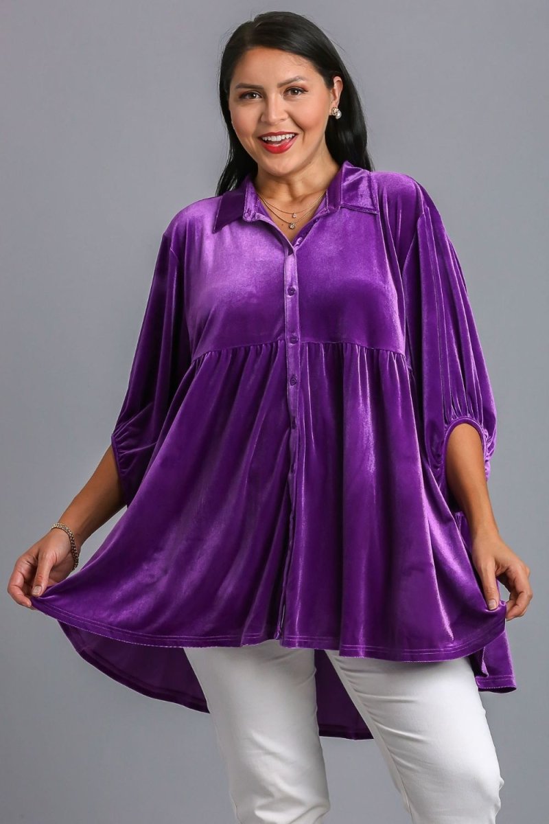 Umgee Full Size Button Down Tiered Back High Low Shirt - Love Salve 
