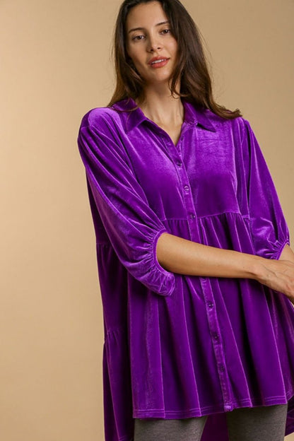 Umgee Full Size Button Down Tiered Back High Low Shirt - Love Salve 