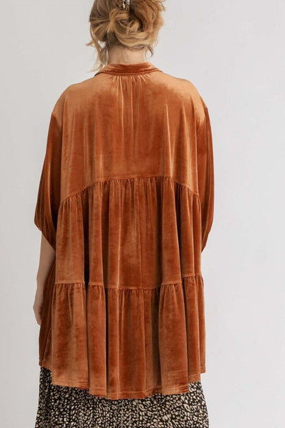 Umgee Full Size Button Down Tiered Back High Low Shirt - Love Salve 