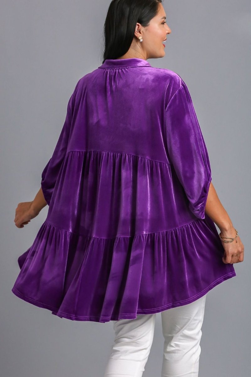Umgee Full Size Button Down Tiered Back High Low Shirt - Love Salve 