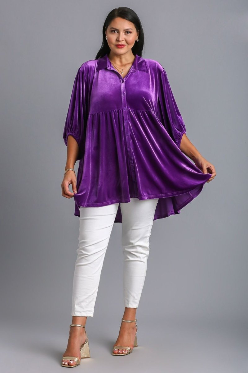 Umgee Full Size Button Down Tiered Back High Low Shirt - Love Salve 
