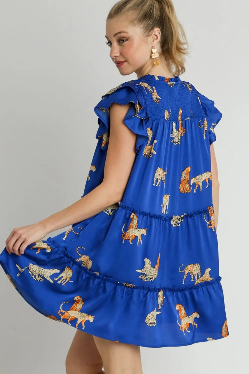 Umgee Full Size Cheetah Print Notched Ruffle Mini Dress - Love Salve 