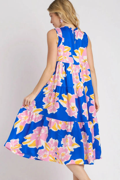 Umgee Full Size Floral Tiered Midi Tank Dress Plus Size - Love Salve 