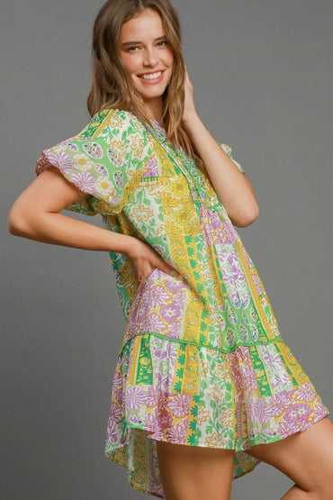 Umgee Full Size Smocked Floral Puff Sleeve Mini Dress Plus Size - Love Salve