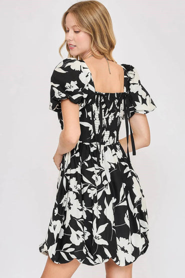 Umgee Full Size Two Tone Floral Print Babydoll Dress Plus Size - Love Salve