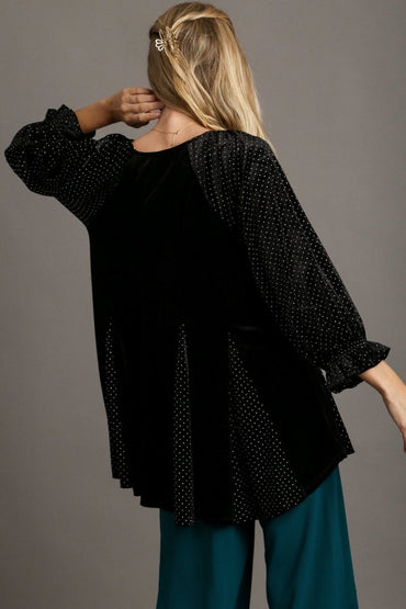 Umgee Godet Hem Polka Dot V-Neck Blouse for Women - Love Salve 