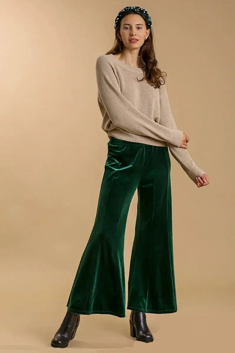 Umgee High Rise Elastic Waist Flare Pants for Women - Love Salve 